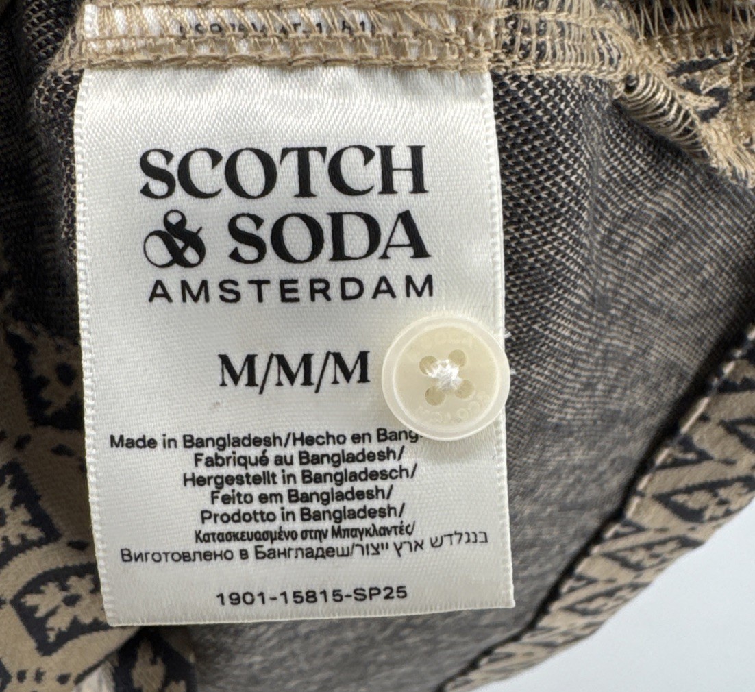 NWT $98 Scotch & Soda Men’s Diamond Jacquard Short Sleeve Knit Camp Shirt Size M