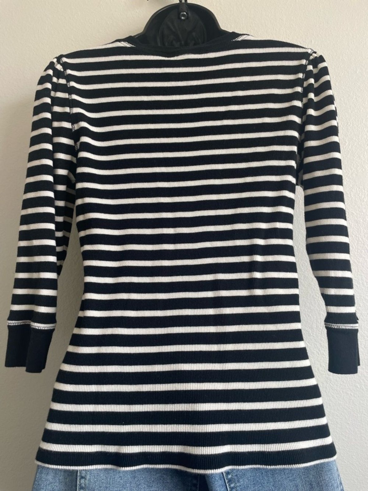 Lauren Ralph Lauren Striped Lace-Up Top Womens Black White Nautical – Medium