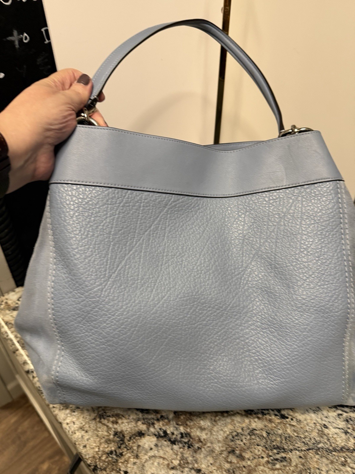 Authentic Coach J1881-F31415 Lexy Cloud Blue/Silver Pebble Leather Shoulder Bag