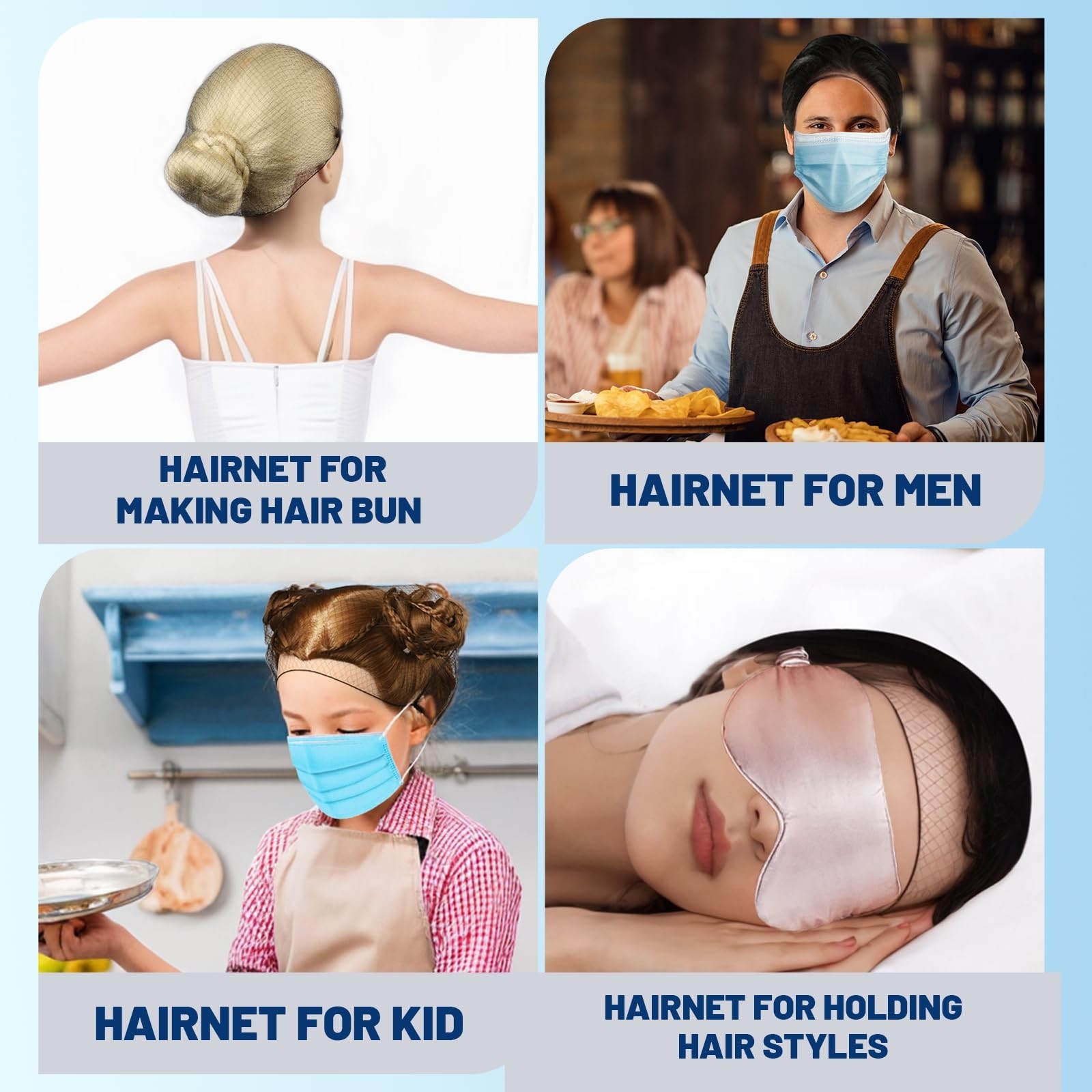 60 pcs Black Hair Nets for Food Service – Invisible Nylon Hairnets for Buns, 24