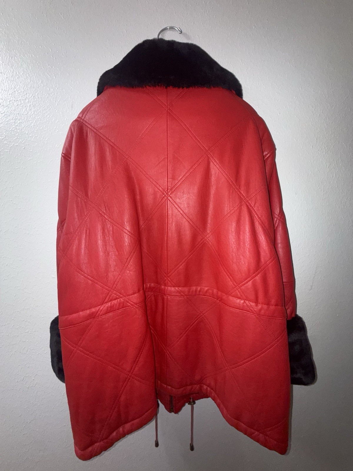 Vintage Jacqueline Ferrar XL Red Genuine Leather Coat Black Faux Fur Women’s