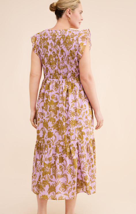 Anthropologie The Peregrine Midi Dress Mauve Floral 3x 22/24