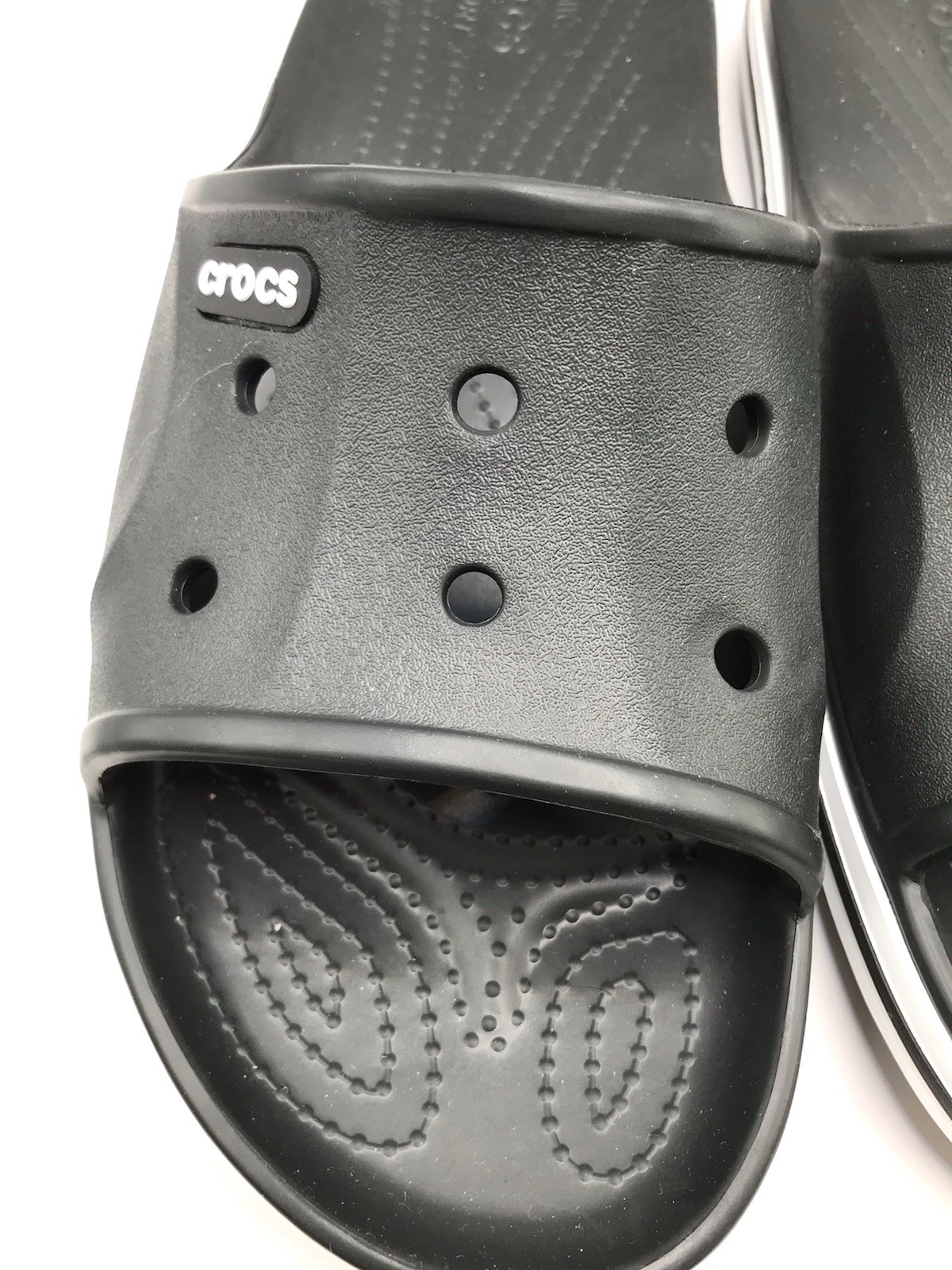 MEN’S CROCS BLACK/WHITE BAYABAND SLIDE POOL/BEACH WATER FRIENDLY SANDAL 12 NWT