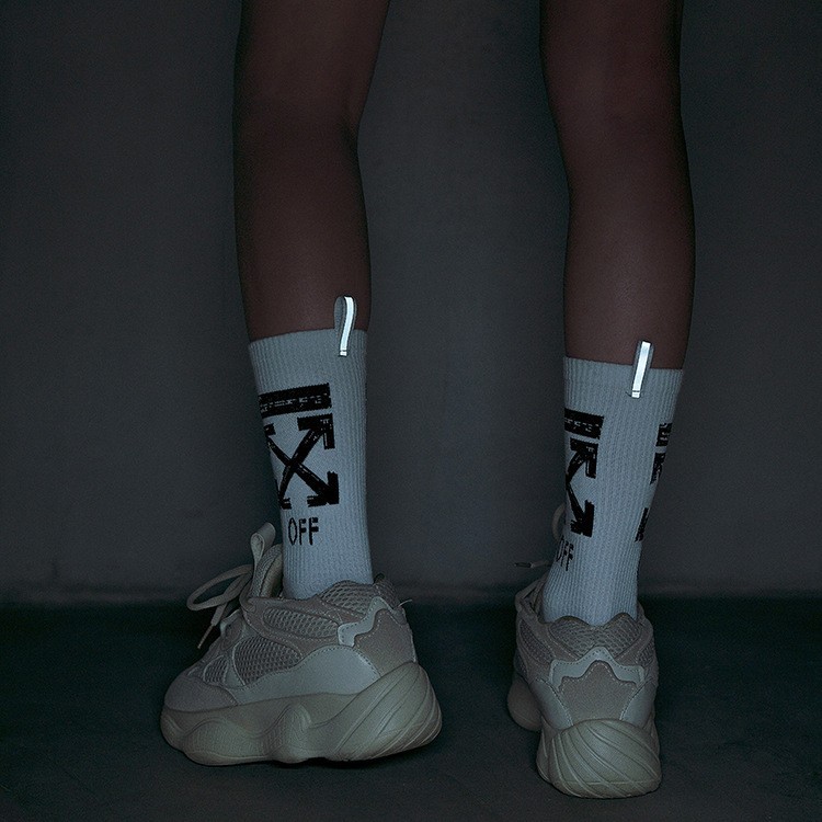Unisex 2 Pairs Crew Socks Off Arrow Reflective Comfort White XX Athletic Socks