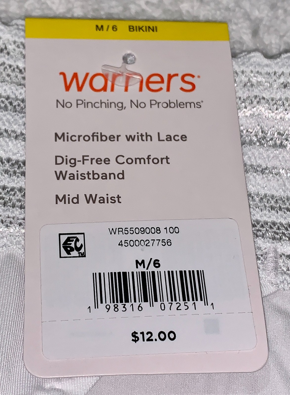 WARNERS No Pinching No Problems Lace White Bikini Panty Womens Sz M 6 L 7 XL 8