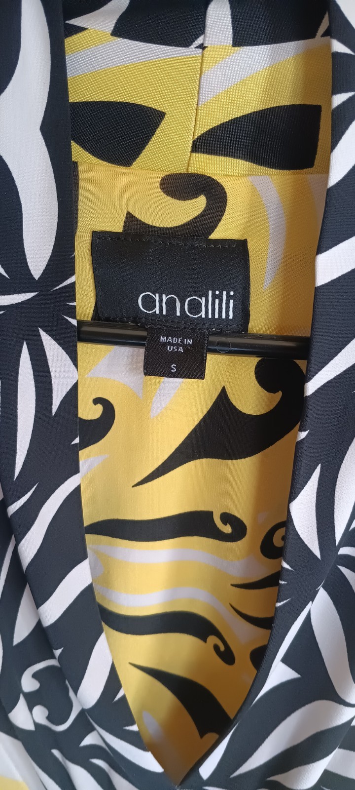 Analili Women’s Yellow Black White V-Neck Long Sleeve Blouse, S, Made In USA
