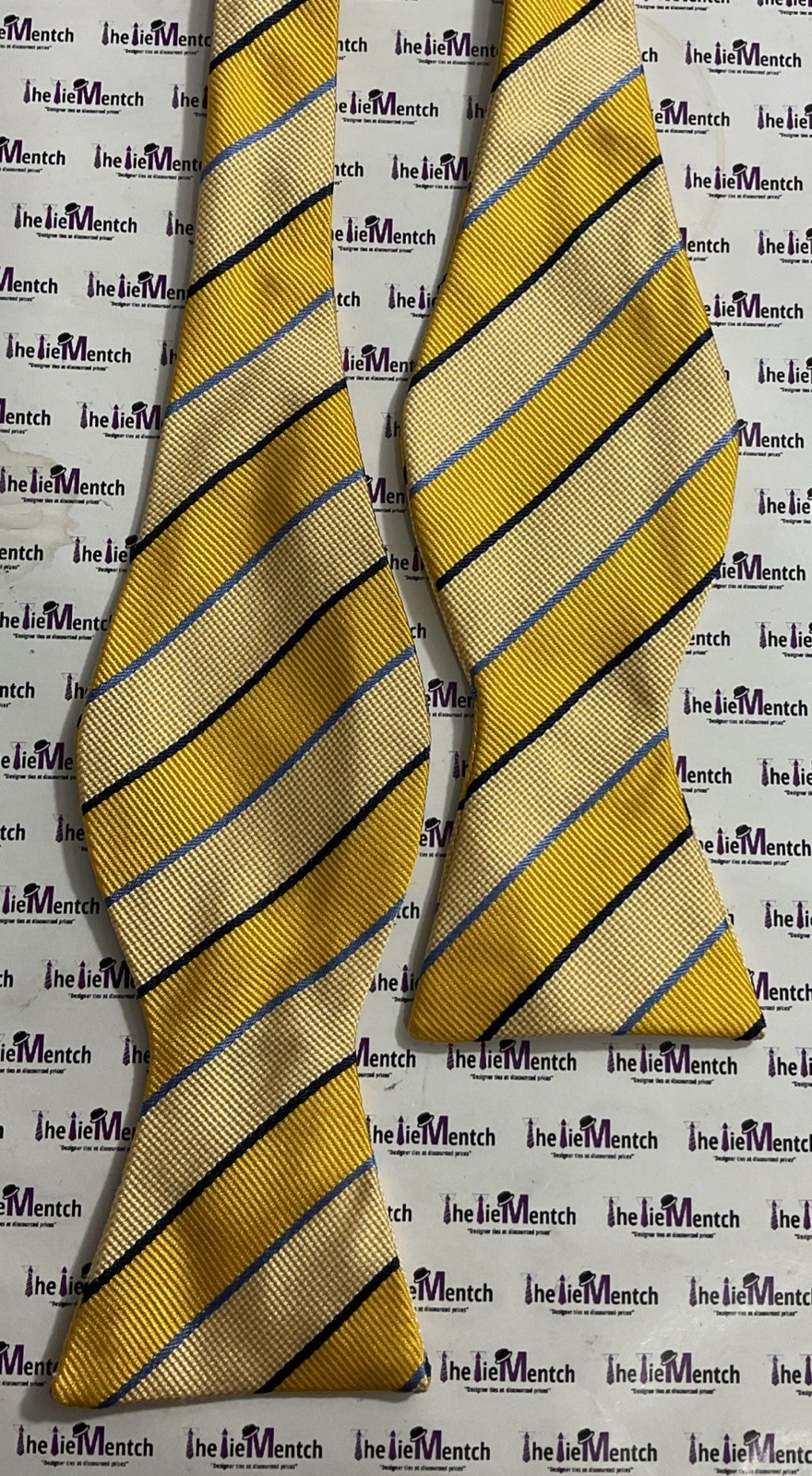 Rare BROOKS BROTHERS Silk Yellow Striped Design Self Tie Adjustable Bow tie