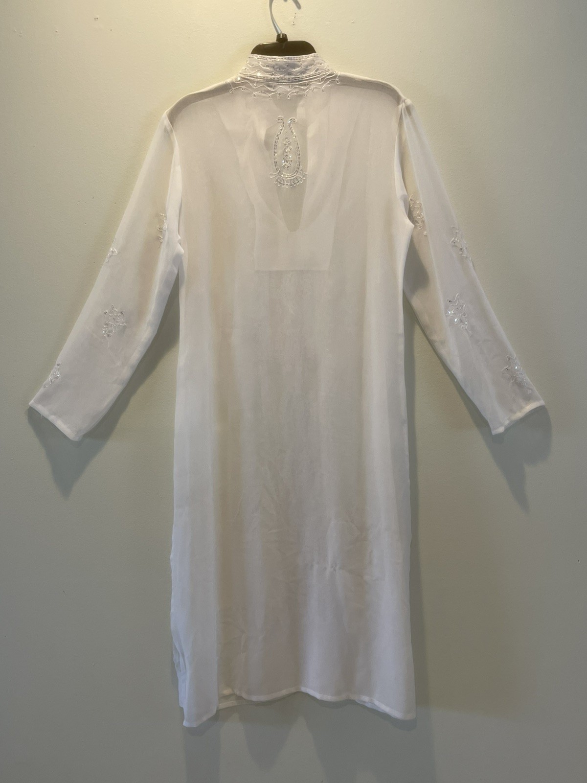 Tokyo Denim Beaded Embroidered Sheer White Floral Silver Sequin Dress M Size