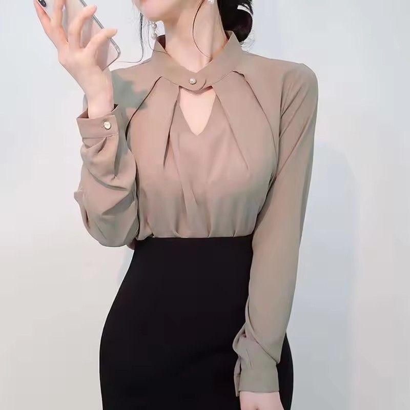 Blouses Women Chiffon Shirts Long Sleeve Hollow Sexy All-match Spring Summer Top