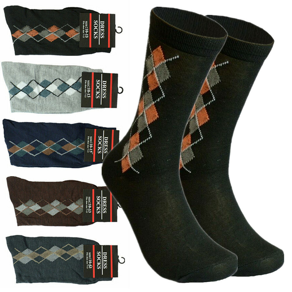 3-12 Pairs Mens Multi-Color S-Argyle Cotton Fashion Casual Dress Socks 10-13
