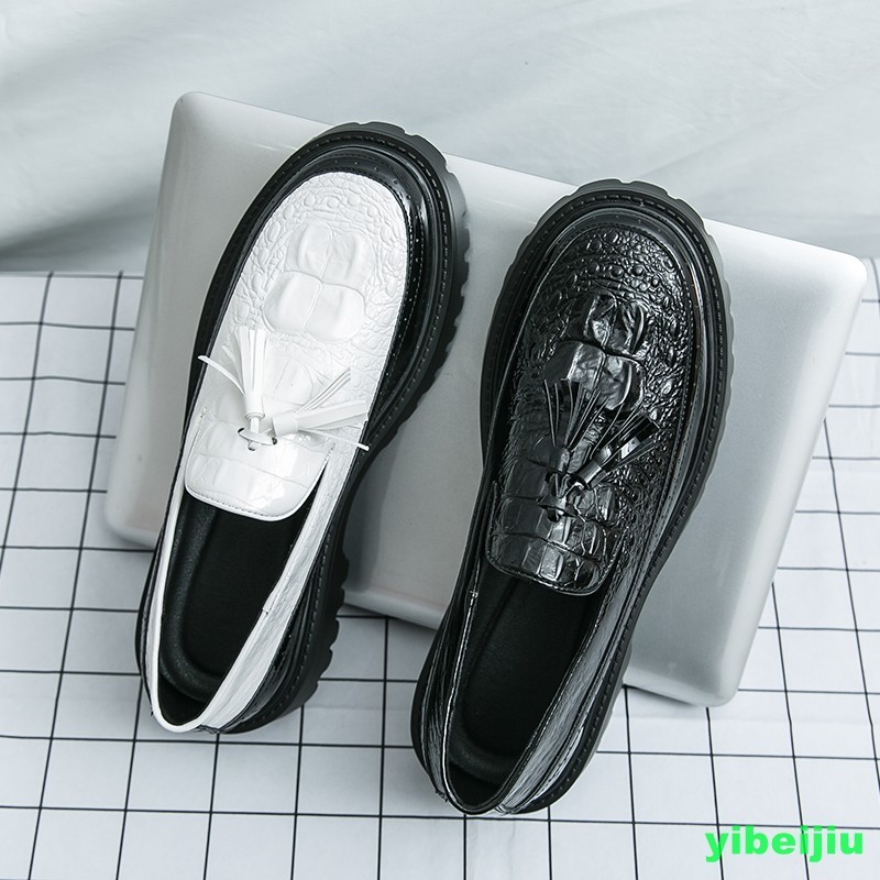Men Loafers Dress Alligator Crocodile Leather Tassels Shoes Round Toe Oxford Man