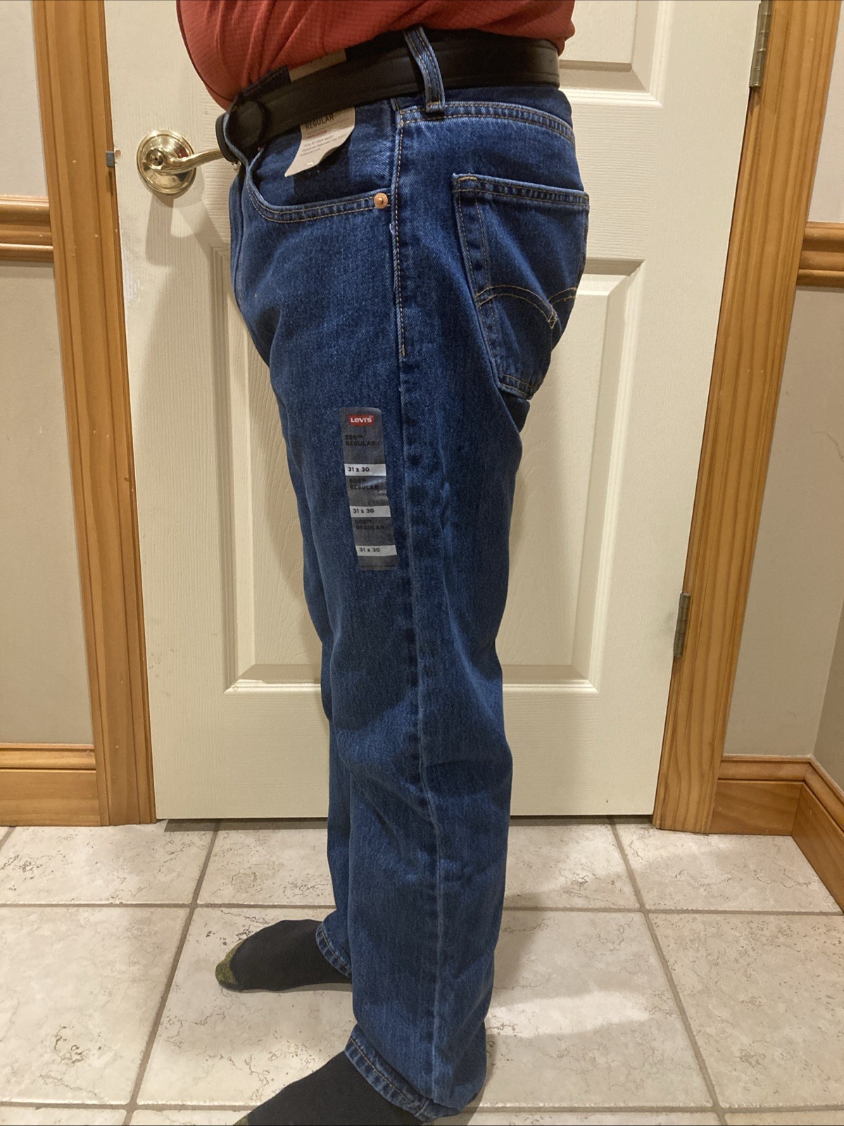 Mens SIZE 31W 30L Levi’s 505 Dark Stonewash Regular Fit Straight Leg 100% Jeans