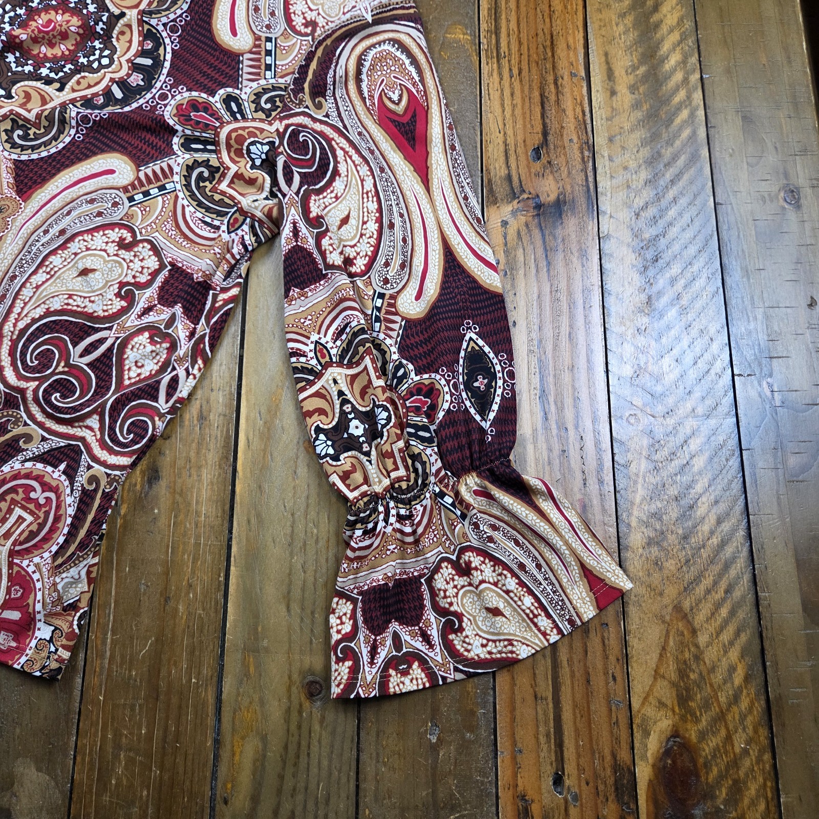 Boho Chico’s Medallion Paisley Top Keyhole Back Detail & Bell Sleeves