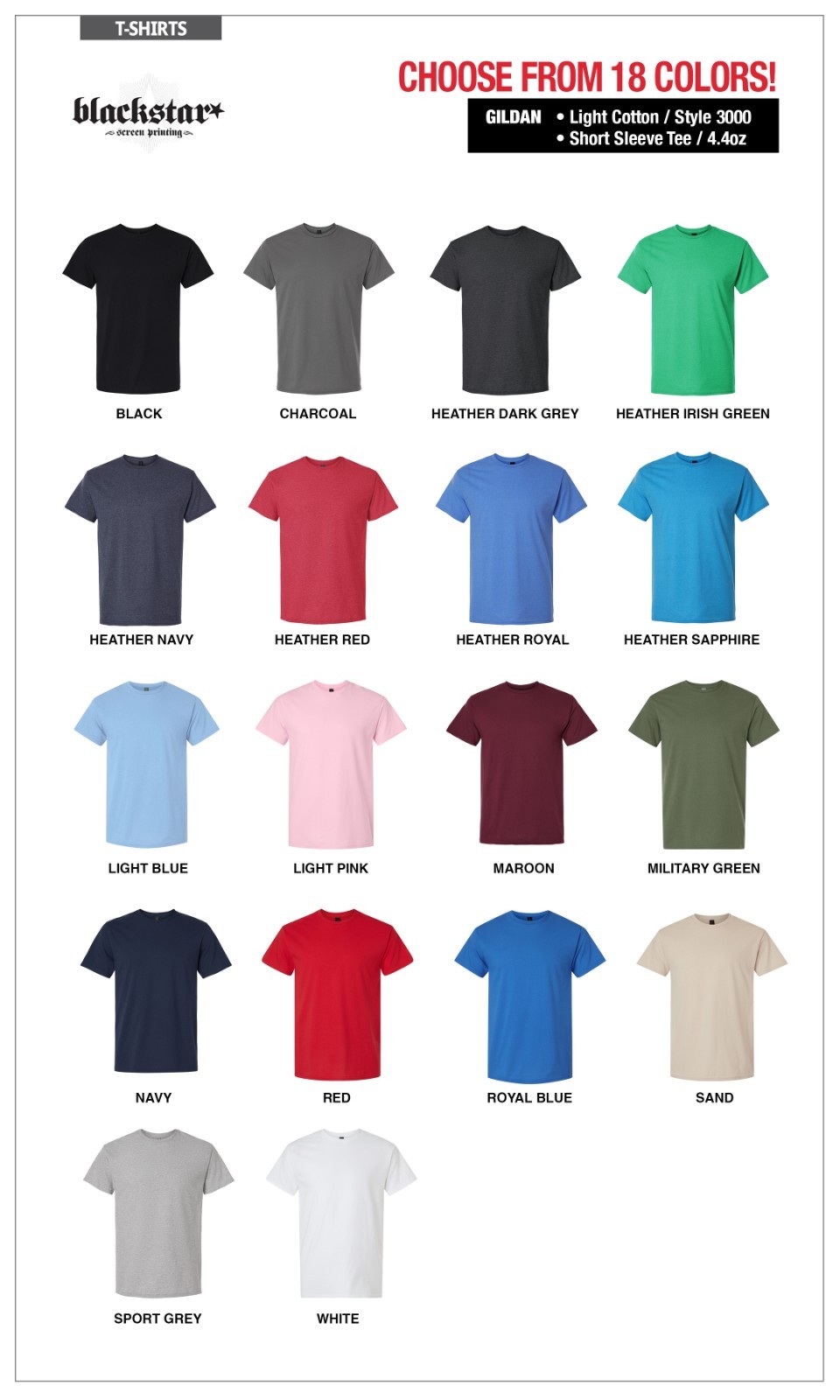 SUMMER SPECIAL! GILDAN 12 LIGHTWEIGHT T-SHIRTS CUSTOM SCREEN PRINTING 1-COLOR