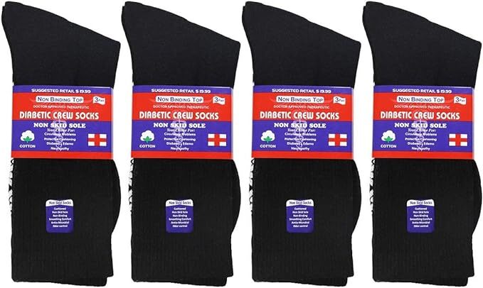 3 Pairs Non Slip Diabetic Crew Socks Circulatory Health Cotton Loose Fit Top