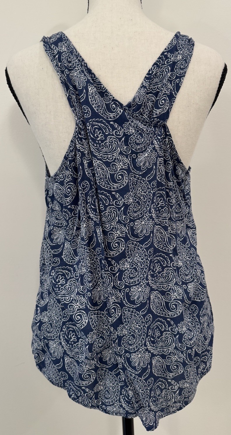 Gap Blue Paisley Cross Back Tank Top Womens S 100% Viscose Sleeveless Boho