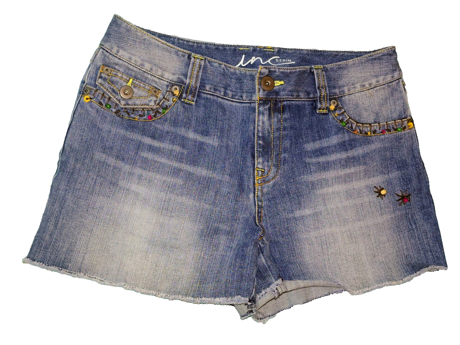 INC Denim Shorts 8 Embroidered Beaded Boho Festival NWOT MSRP $69