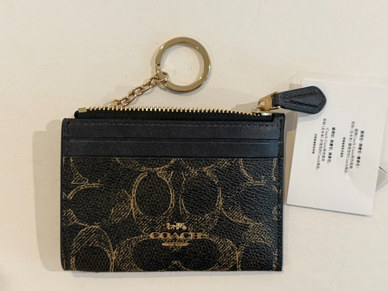 Mini Skinny Id Case – CE120 Brown/Gold Loved Signature Canvas & Leather –