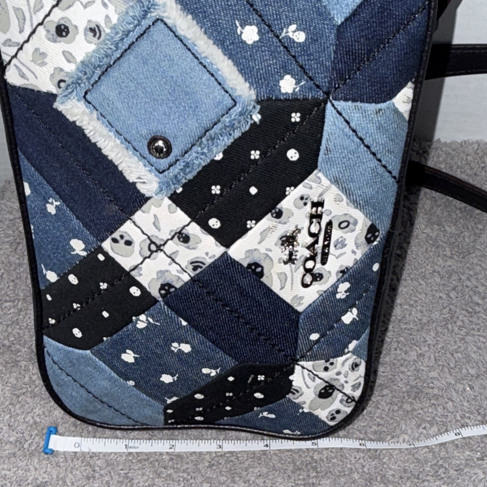 Coach Patchwork Crossbody Bag Blue Black White, Double Zip, Detachable Strap