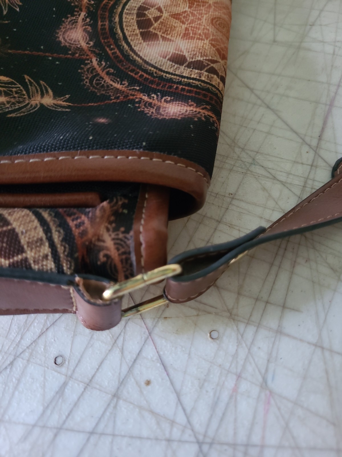 Small Bohemian Dream Catcher Themed Purse. Button Shut 2 Pockets Removable Strap