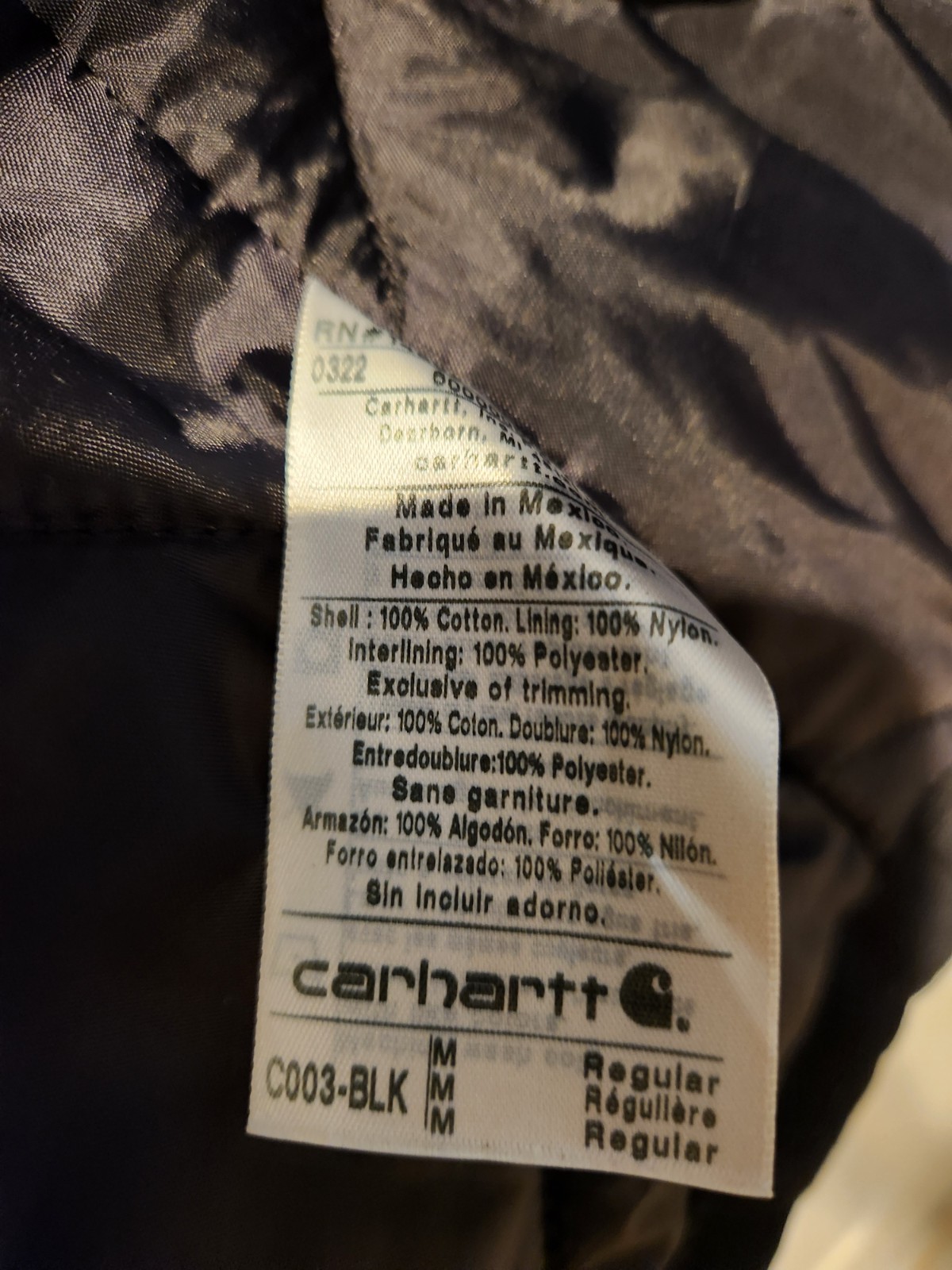 Carhartt Firm Duck Insulated Traditional Coat C003 Black Loose Fit Size M
