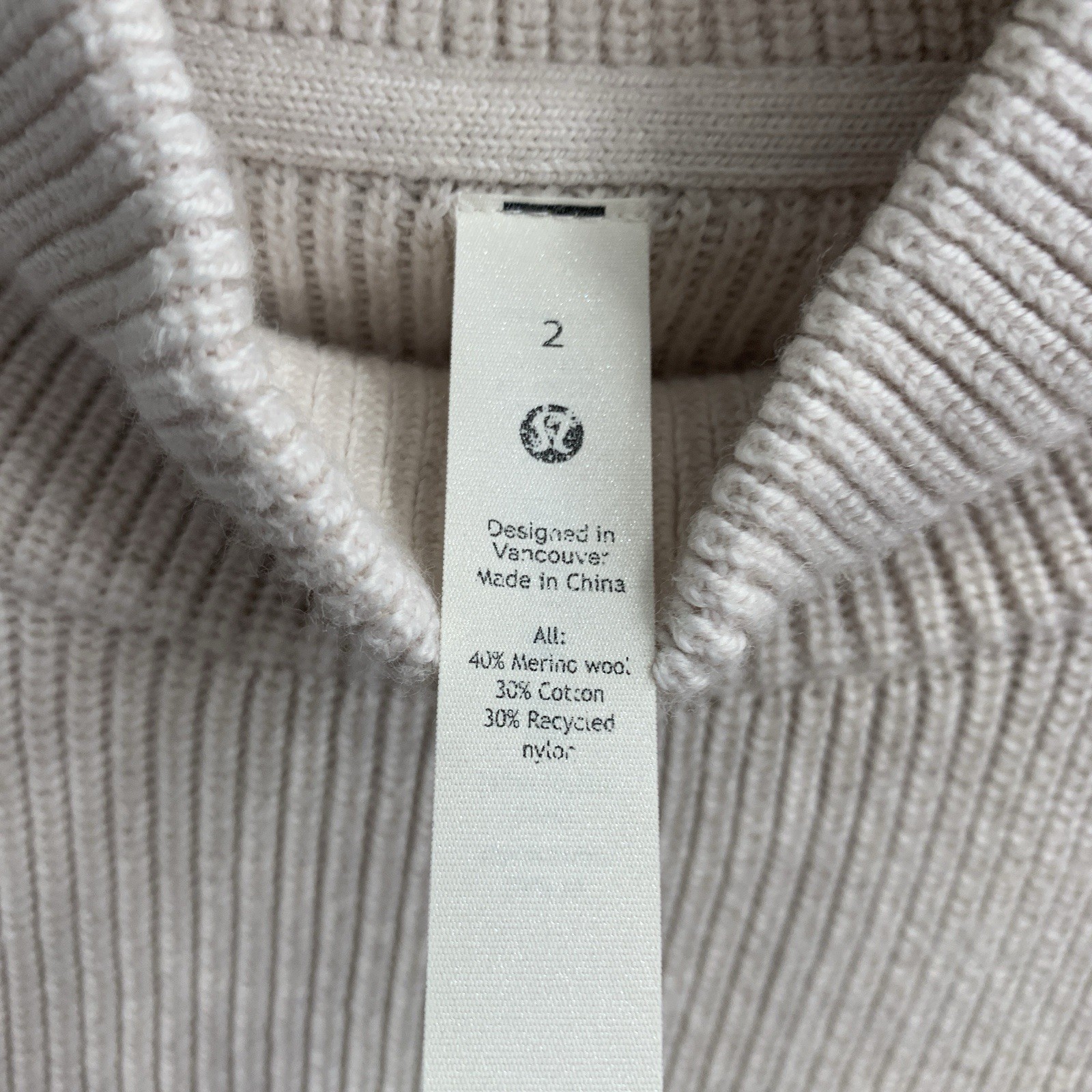 Lululemon Sweater Womens 2 Ribbed Merino Wool Blend Turtleneck Heathered Natural