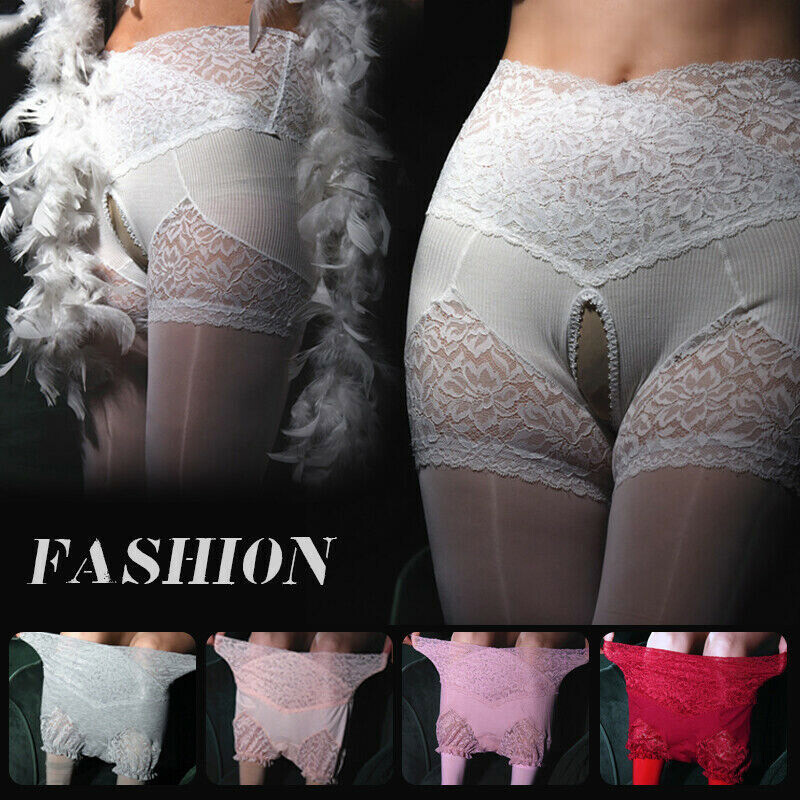 Women Sexy Super Shiny Glossy Sheer Stockings with Lace Panties Tights Pantyhose