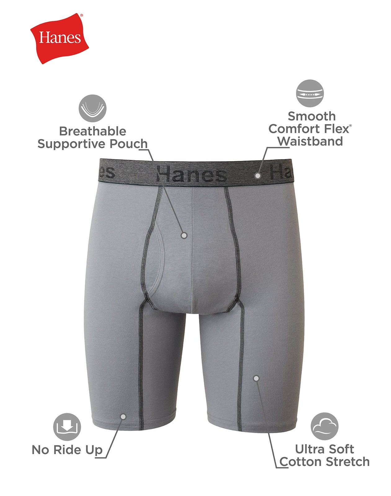 Hanes Men’s Boxer Briefs 3 pack Comfort Flex Ultra Soft Cotton Stretch Long Leg