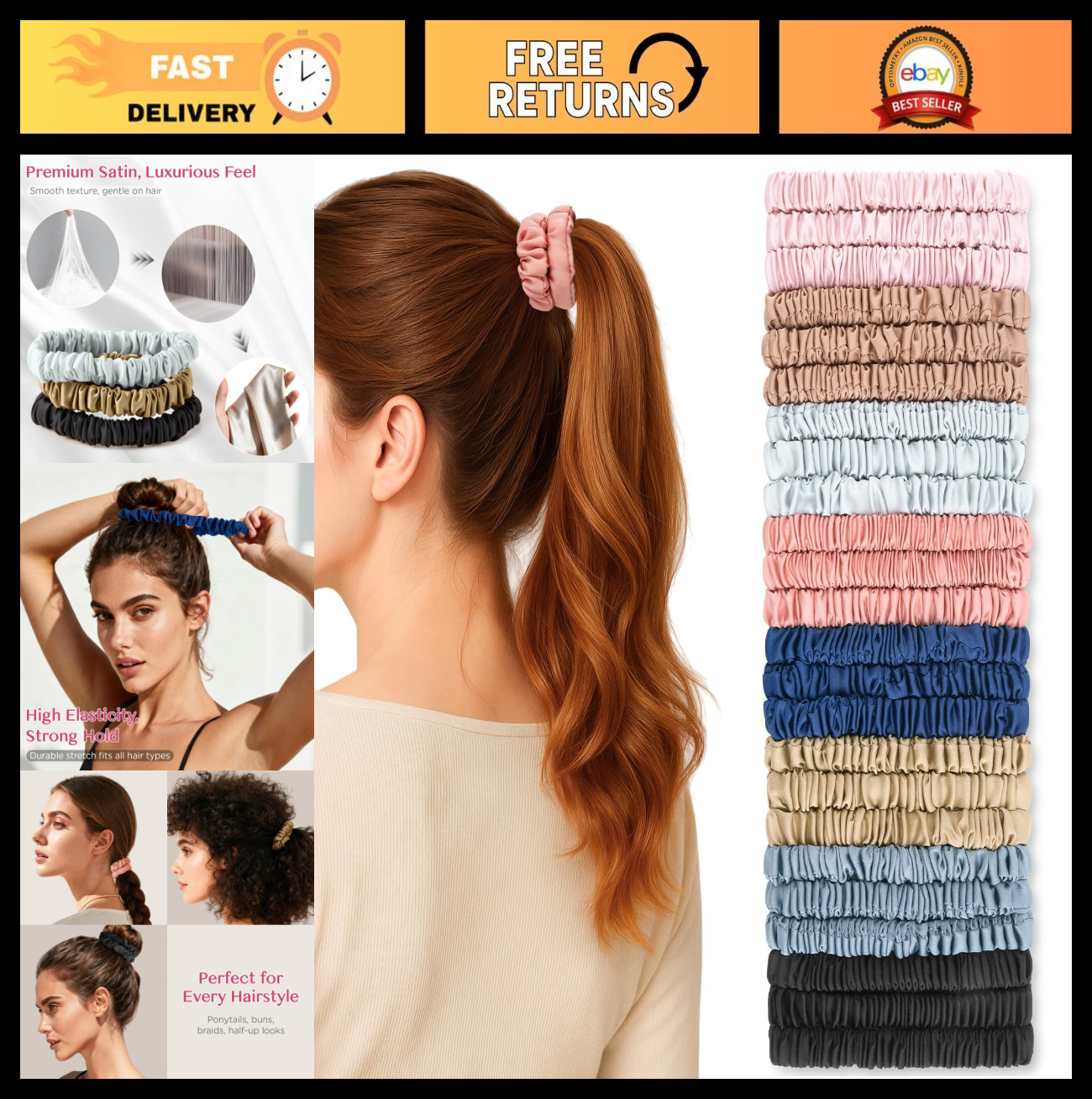 24 Pack Soft Silk-Like Hair Ties, No Damage Scrunchies for All Hair Types