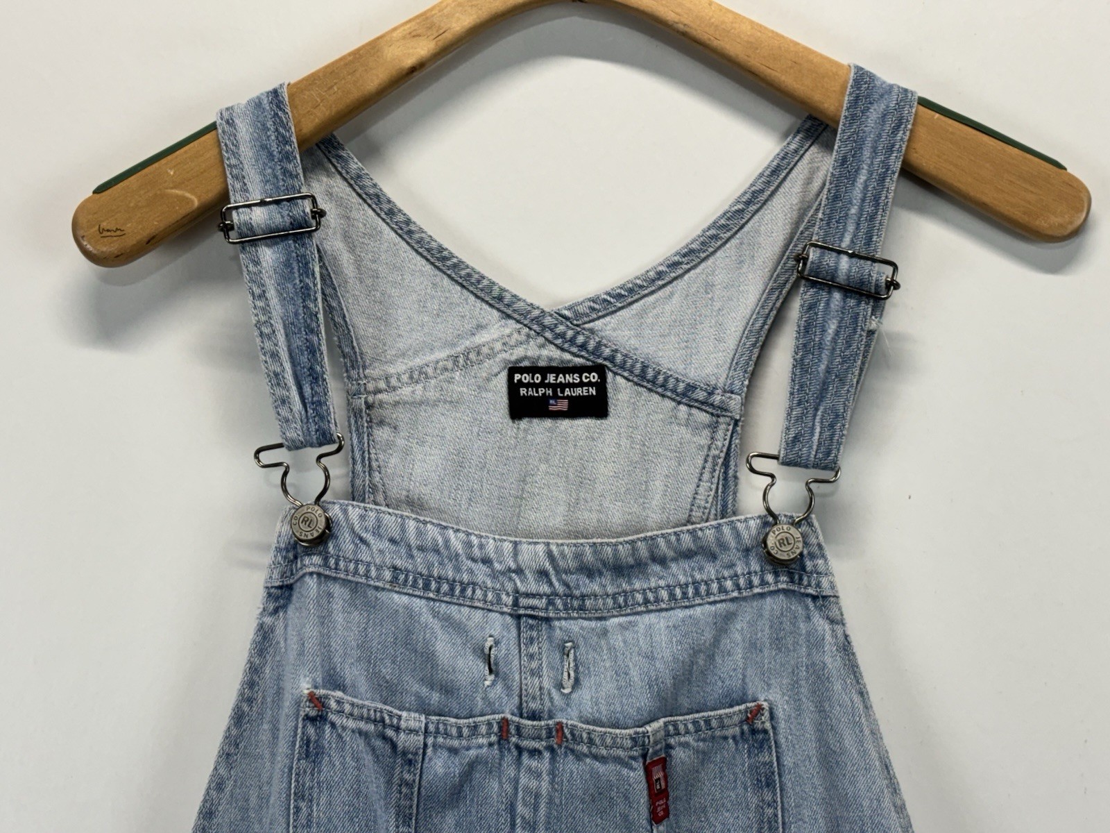 Vtg Y2K 90s Polo Jeans Co Ralph Lauren Denim Short Bibs Overalls XL Shortalls