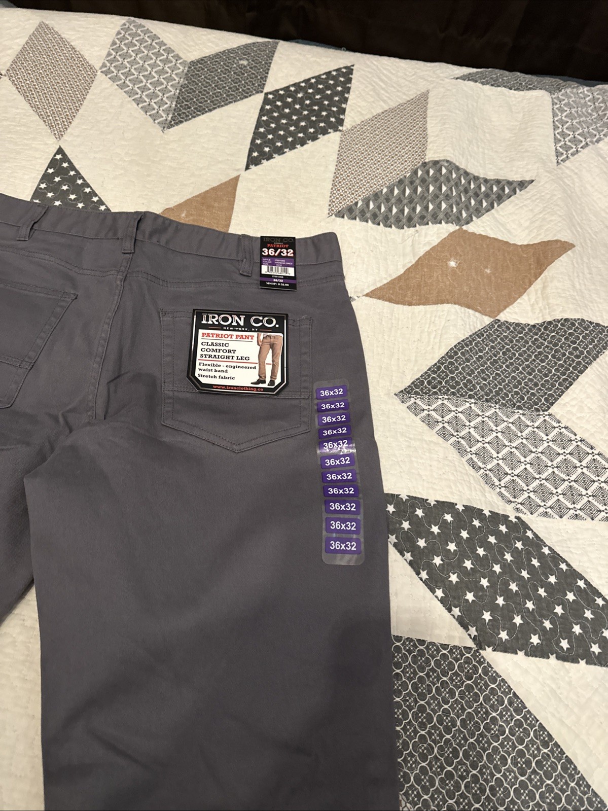 IRON CO MENS CLASSIC STRETCH PATRIOT 5 POCKET PANTS STRAIGHT LEG GRAY 36×32