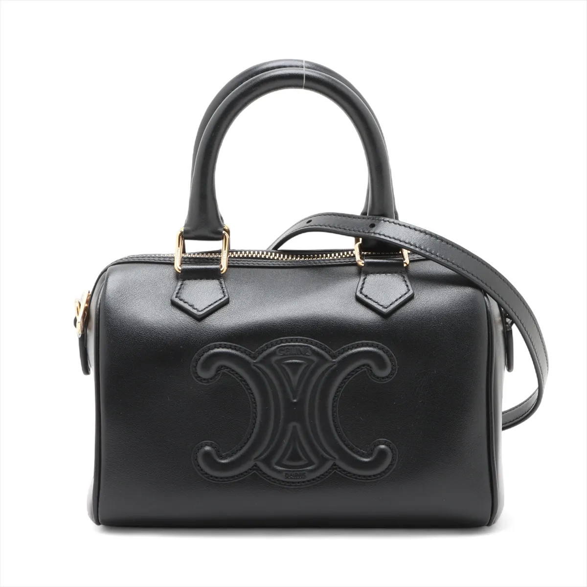 Celine Cuir Triomphe Small Boston Leather 2 Way Handbag Black