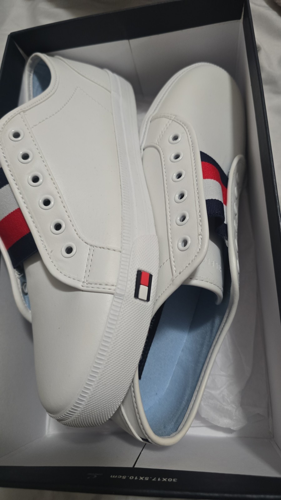 Tommy Hilfiger Men’s White Slip-On Sneakers US 9 Logo Accent Plastic Upper