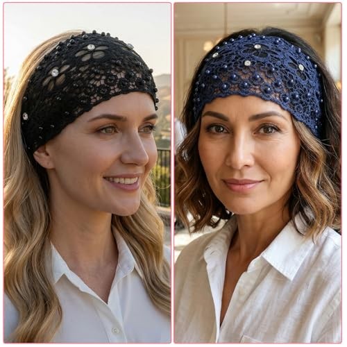 cobee 3 Pcs Elegant Lace Headbands for Women, Wide Boho Head Wrap with