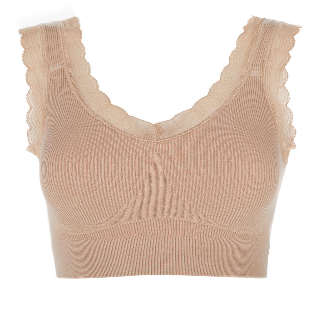 Rhonda Shear 2pk”Forever Stretch”Ahh Ribbed Knit Bra w/LaceTrim 764-481 ,Size 1X