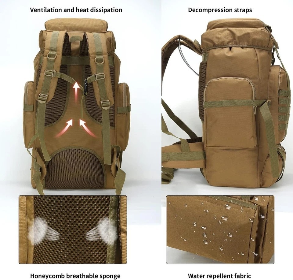 100L Large Tactical Military Backpack Waterproof Rucksack Hiking Laptop Backpack