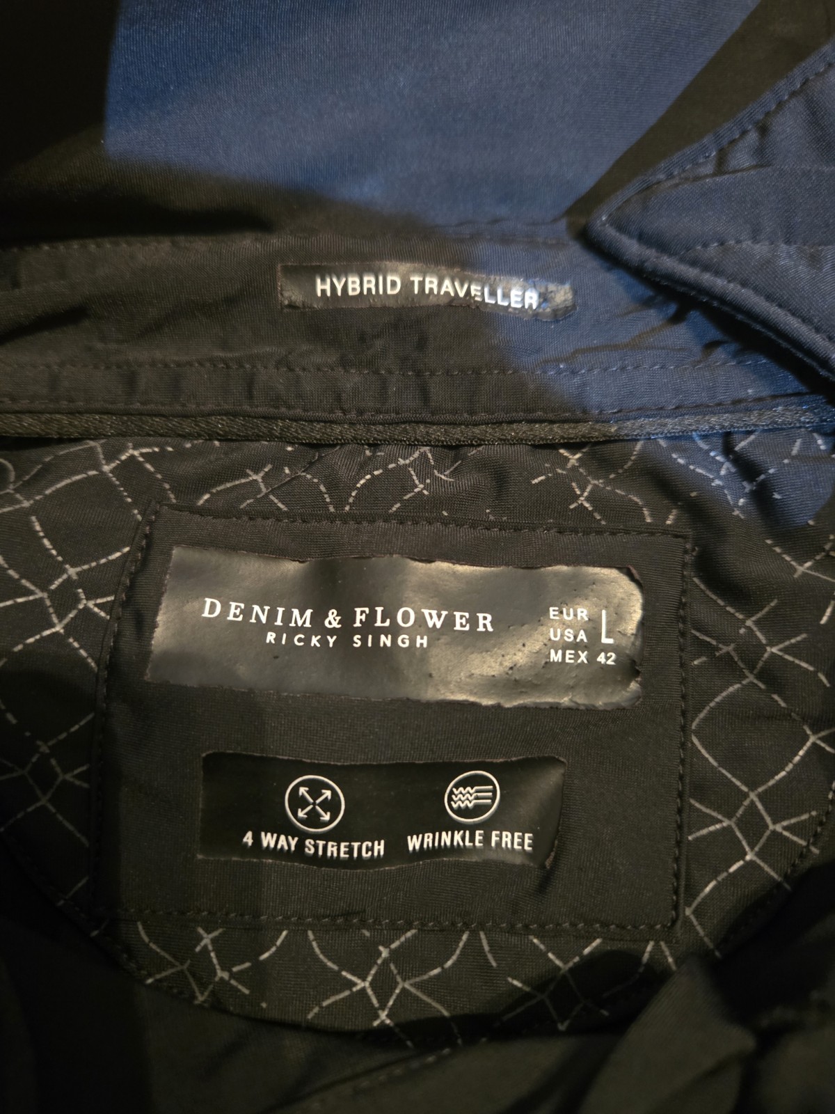Denim & Flower Hybrid Traveller Colorblock L/S Dress Shirt L Black