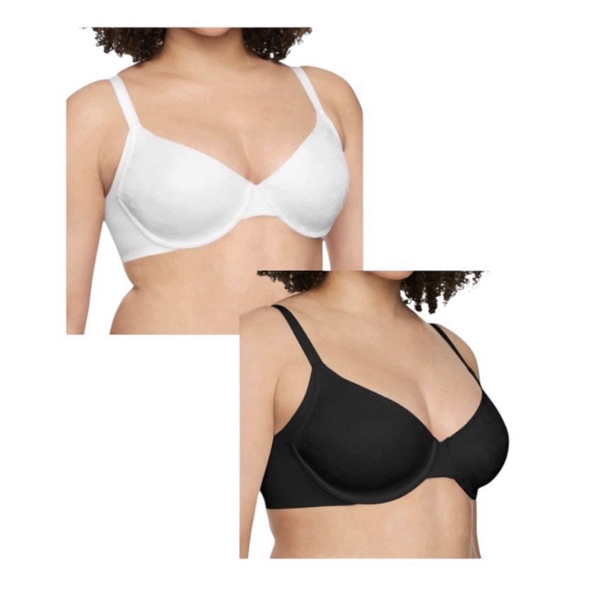 Warner’s Women’s 2-Pack T-Shirt Bras 36C Underwire Unlined Lace Black/ White