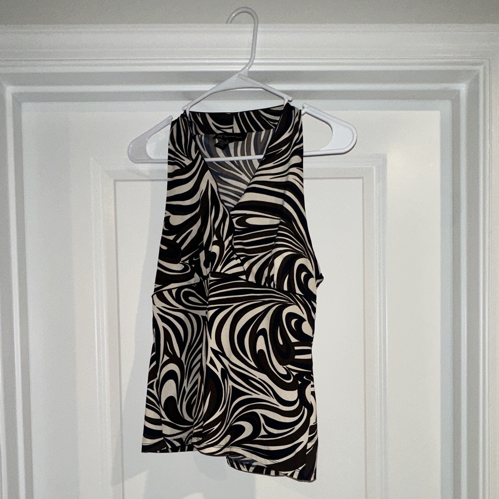INC International Concepts Petite M Black/White Abstract Mesh Halter Blouse