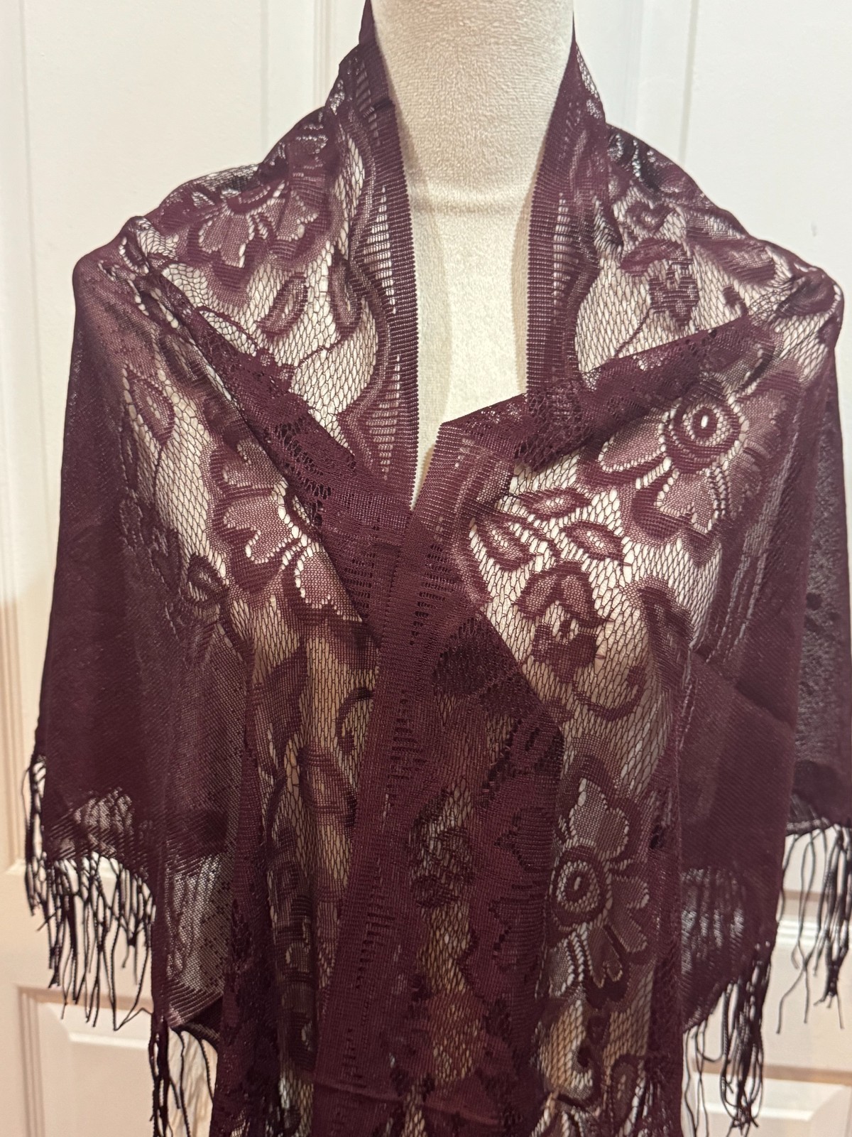 Dark Cherry Wine Red Sheer Triangle Scarf Shawl Wrap Lightweight 70.9×29.5inches