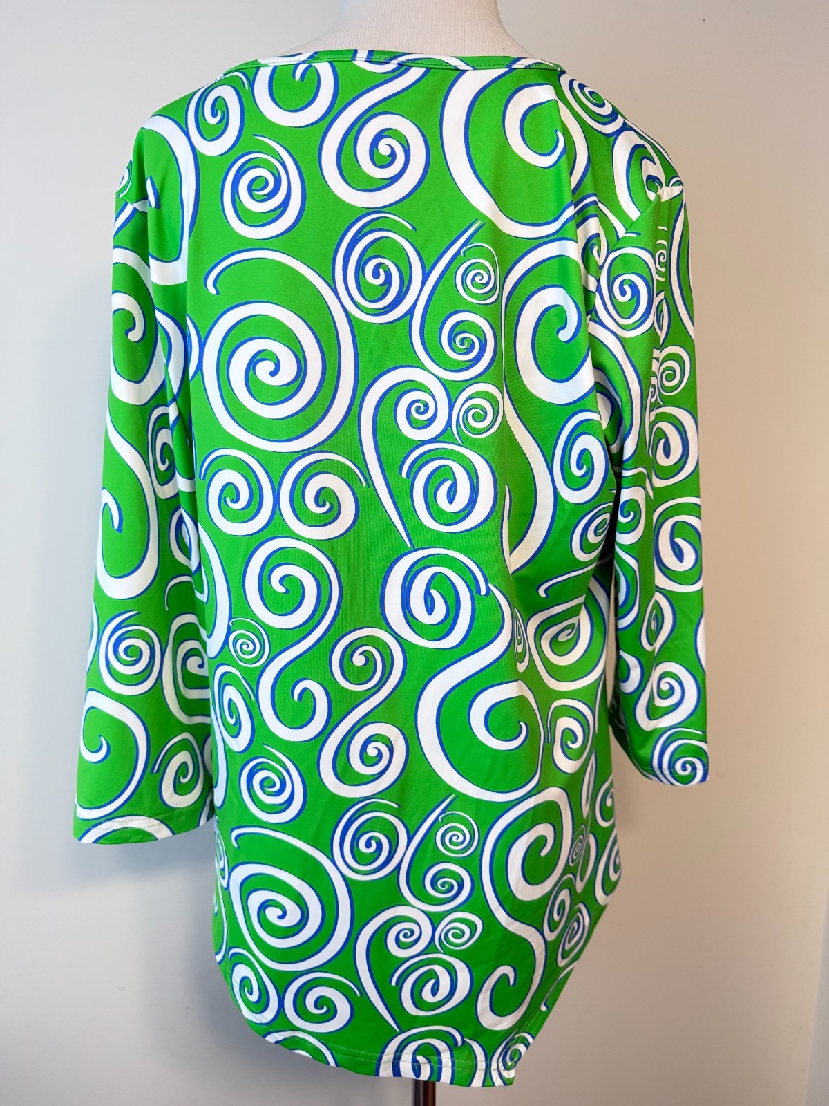LULU B Green & Blue Abstract Swirl Print 3/4 Sleeve Top – Sz M
