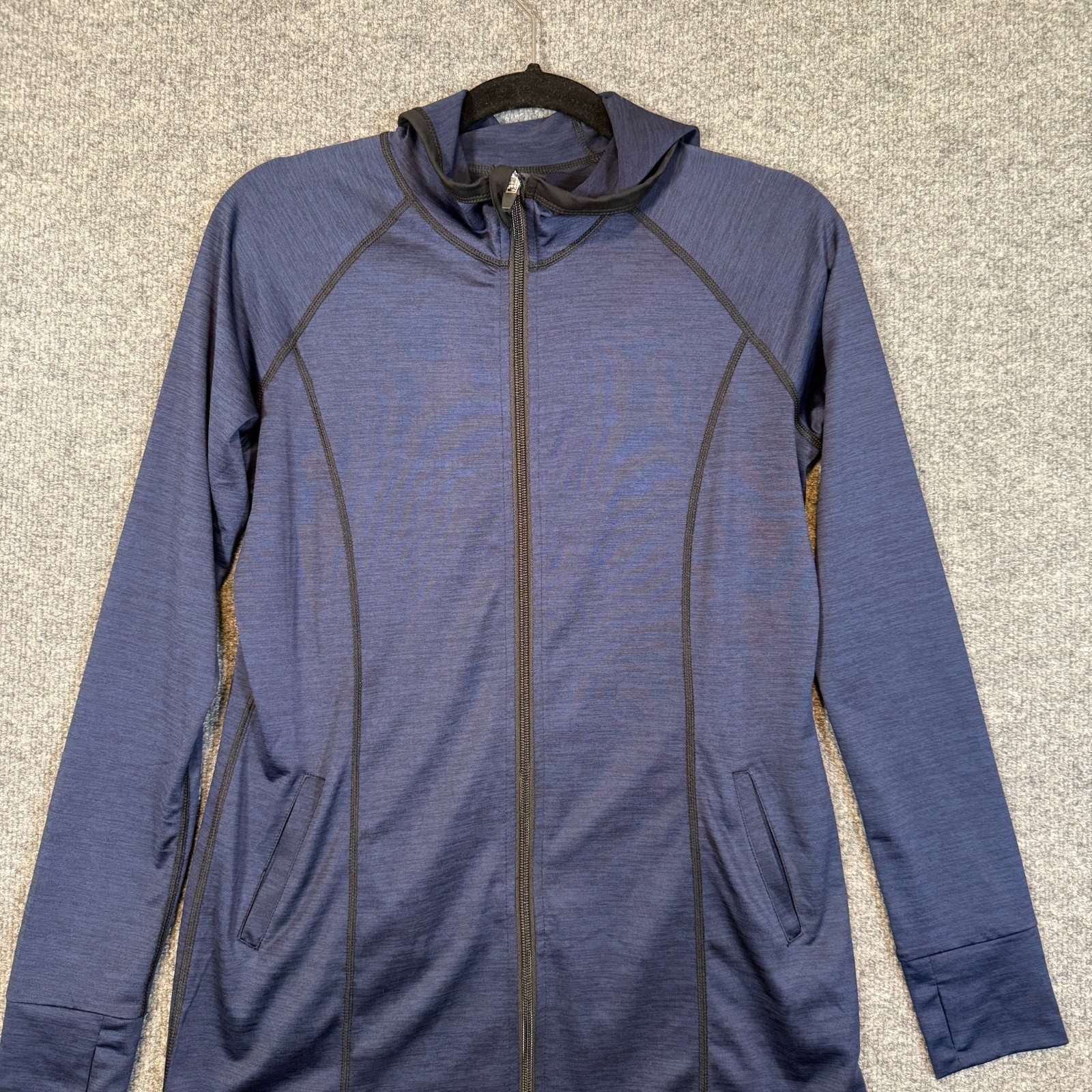 Ruby Ribbon Shirt Womens Small Blue Zip Up Hooded Sweatshirt Shapewear
