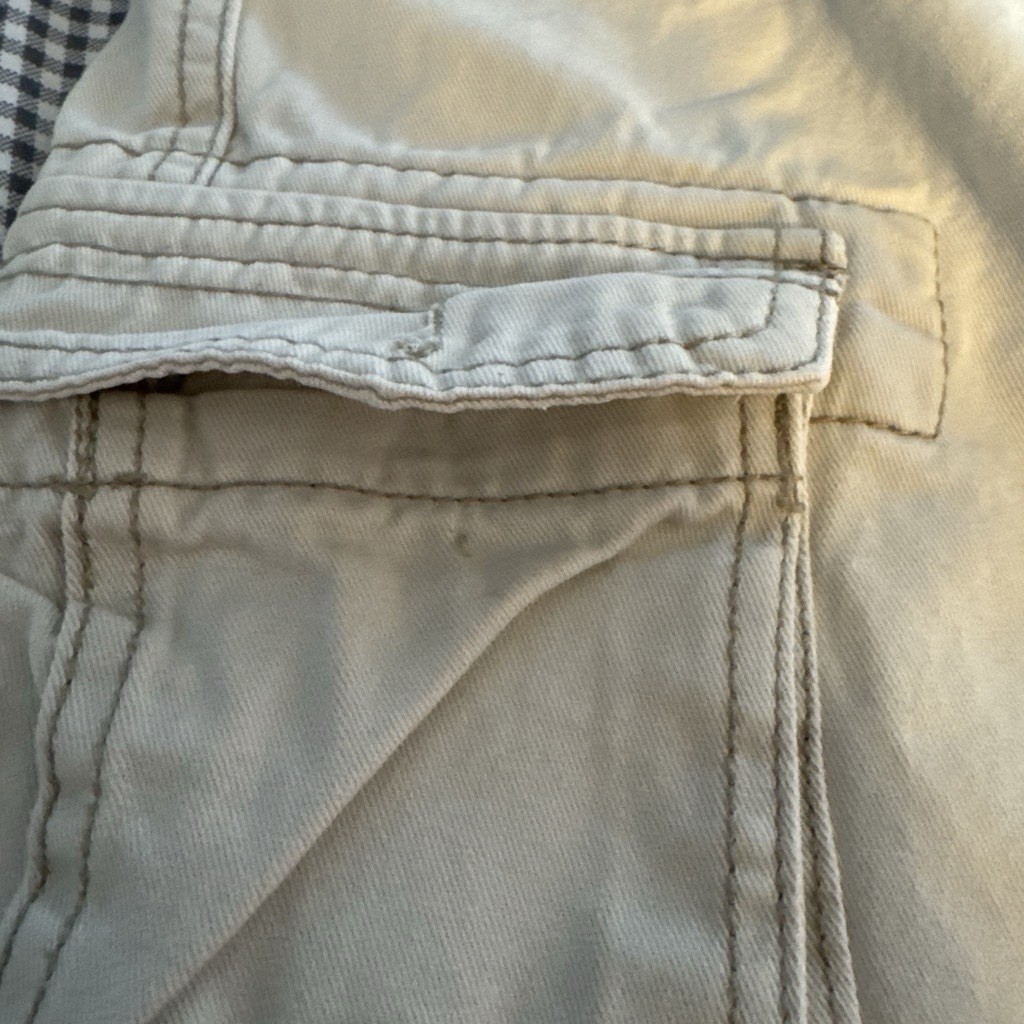 Iron Co. Beige Solid Cargo Shorts Cotton Canvas Flat Front Button Cargo Pockets