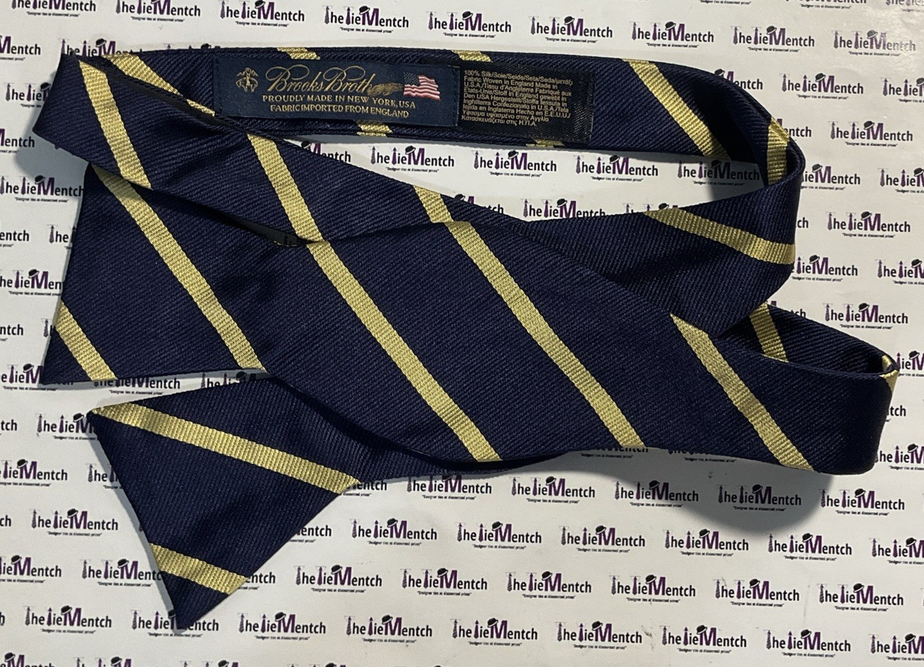 Brooks Brothers Navy With Yellow Stripes Design Self Tie Bowtie(New-Minor Flaws)