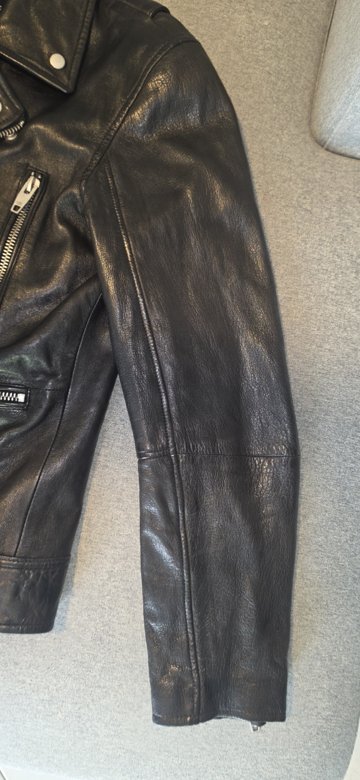 ZARA Men’s Black Biker Jacket Leather Size M Full Zip Button Pockets Short