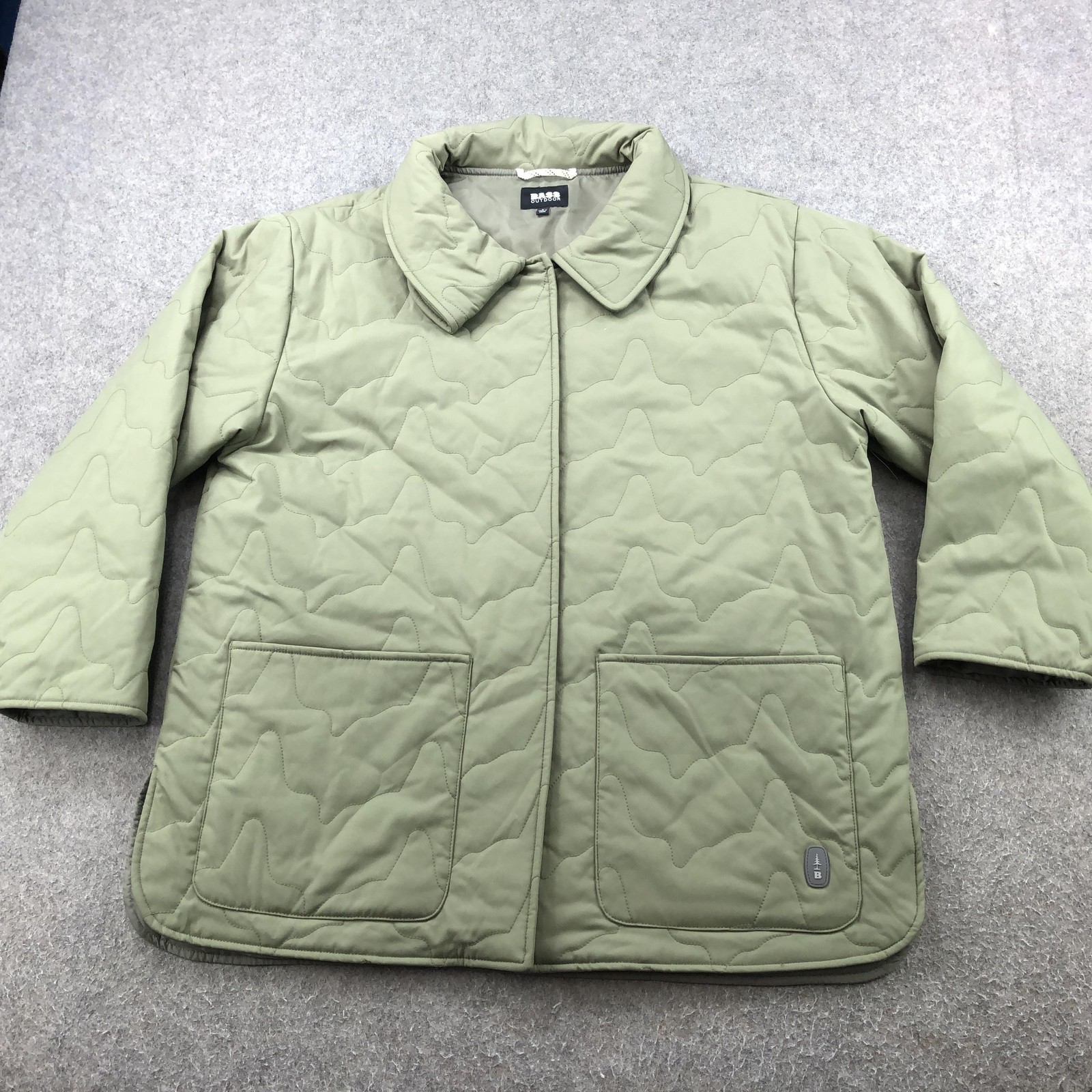 BASS Outdoor Jacket Women Large Green Olive Quilted Snap Front Insulated Pockets
