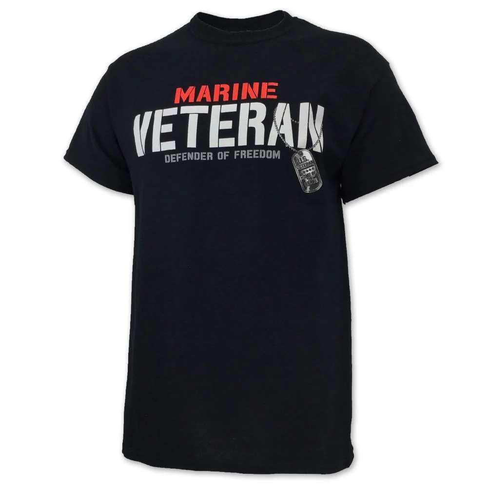 Gildan Ultra Cotton Black Marine Veteran Defender of Freedom Graphic Tee Mens L
