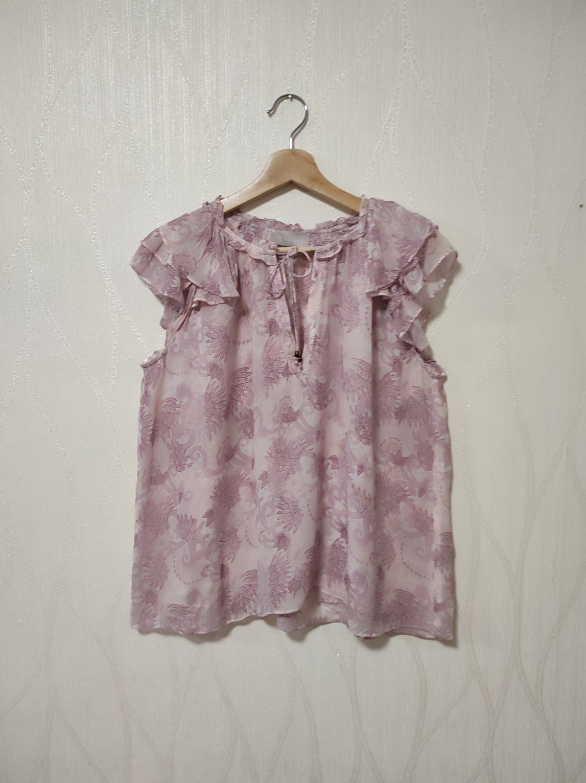 HEMISPHERE Viscose Blouse Purple Pink Floral Ruffle Boho Top Size M