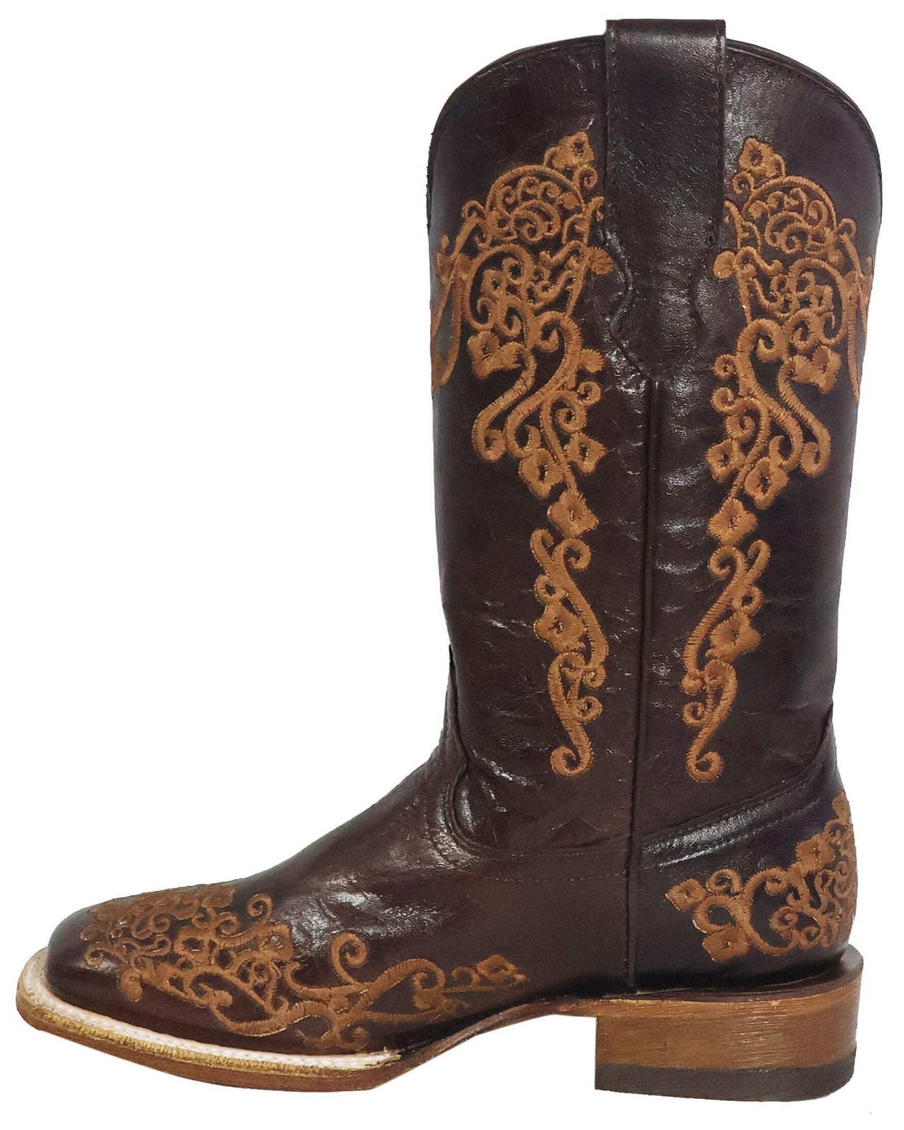 Women Genuine Leather Diana Wide Square Toe Western Chocolate Boots Handcrafted
