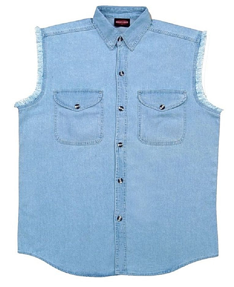 Sleeveless Denim Shirt Biker Motorcycle Button Down Muscle 10 Colors t-shirt